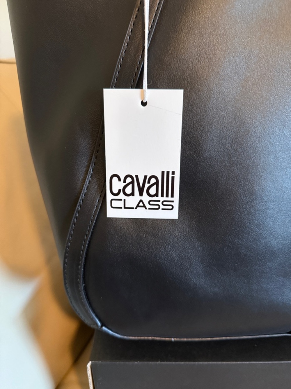 NWT Sandra Shopper Cavalli Class Black Tote with Gold Logo Pendant - Picture 4 of 7